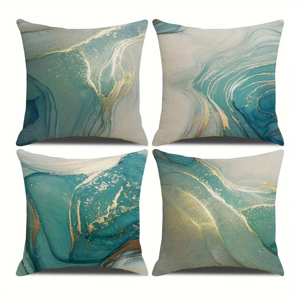 4 fundas  almohada mornas con cremallera y estampado geométrico abstracto - Poliéster  doble cara, estilo contemporáneo, l