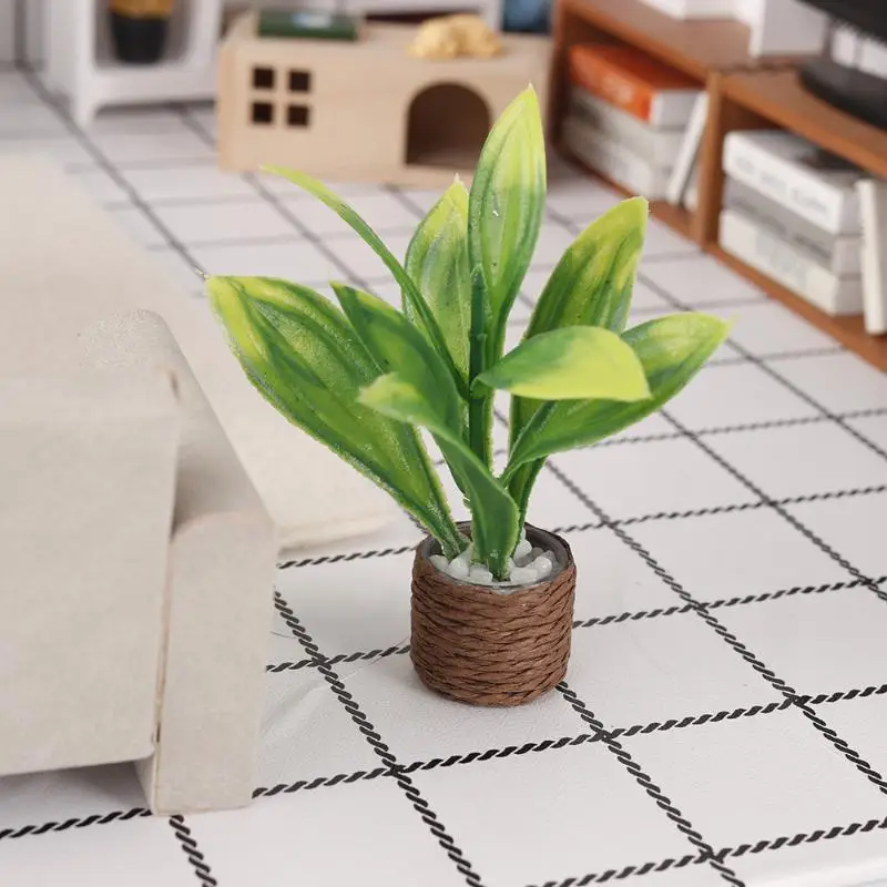 1Pcs Mini Artificial Potted Plant Dollhouse Greenery Ornament Woven Pot Fake Plant For 1:12 Scale Doll House Home Scene Decor view 4