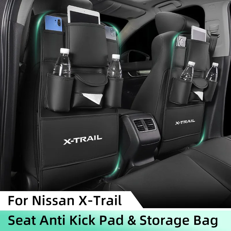 All in One Car Seat Back Storage Bag For Nissan X-Trail T30 T31 T32 T33 6-Pocket Car Organizer with Tissue Holder Anti Kick Pad