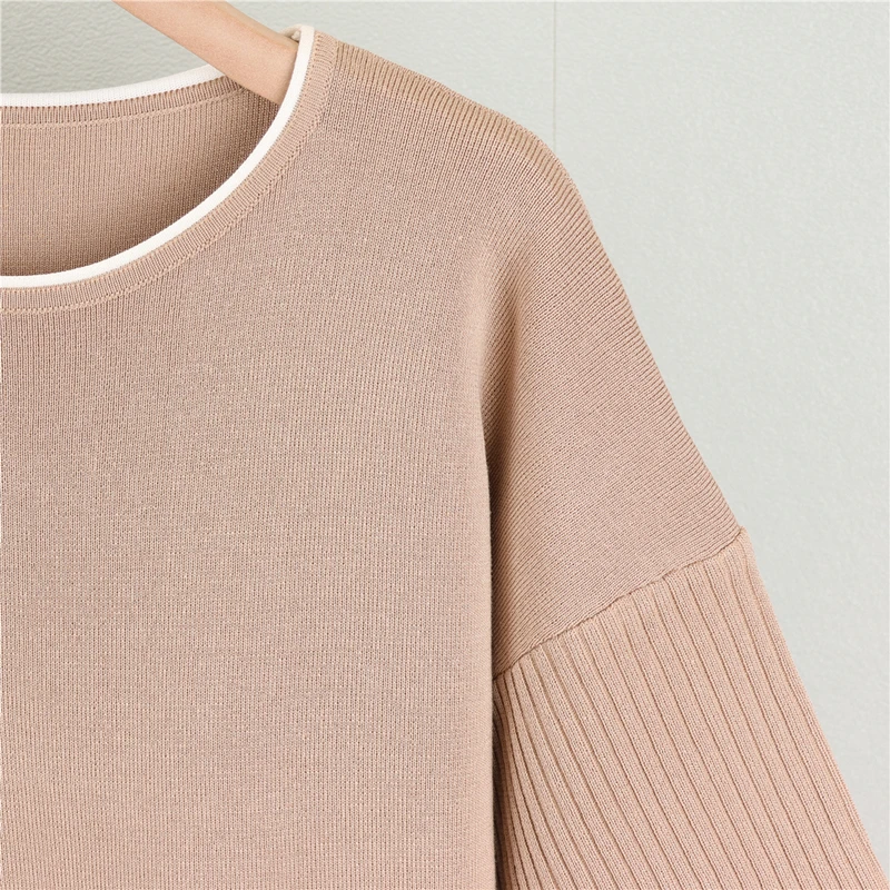 女性用ルーズニットセーターとパンツセット,カジュアルセーター,長袖トップス,伸縮性,エレガント,秋冬