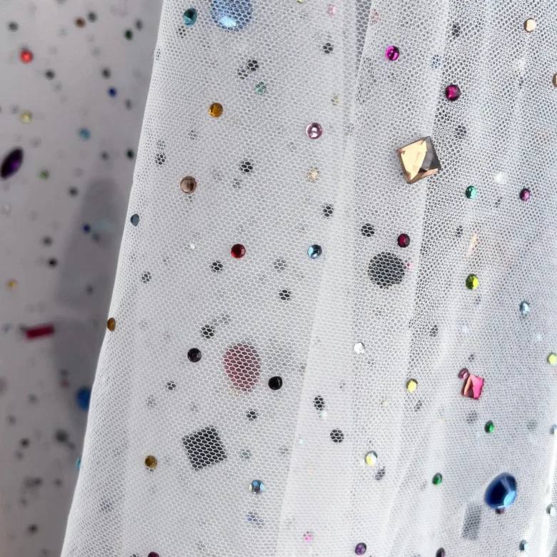 Multi Color Hot Drill Mesh Fabric.Bride Wedding Dress.Shining Stage Costumes Fabrics. DIY Sewing Accessories.Swiss Voile Lace