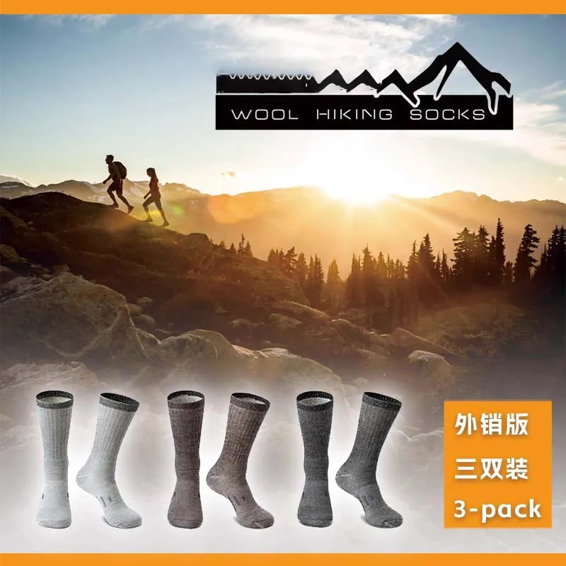 3 Pairs 80%Merino Wool Socks Warm Thicken Hiking Cushion Crew Socks For Men Breathable Sports Socks Moisture Wicking Euro Size