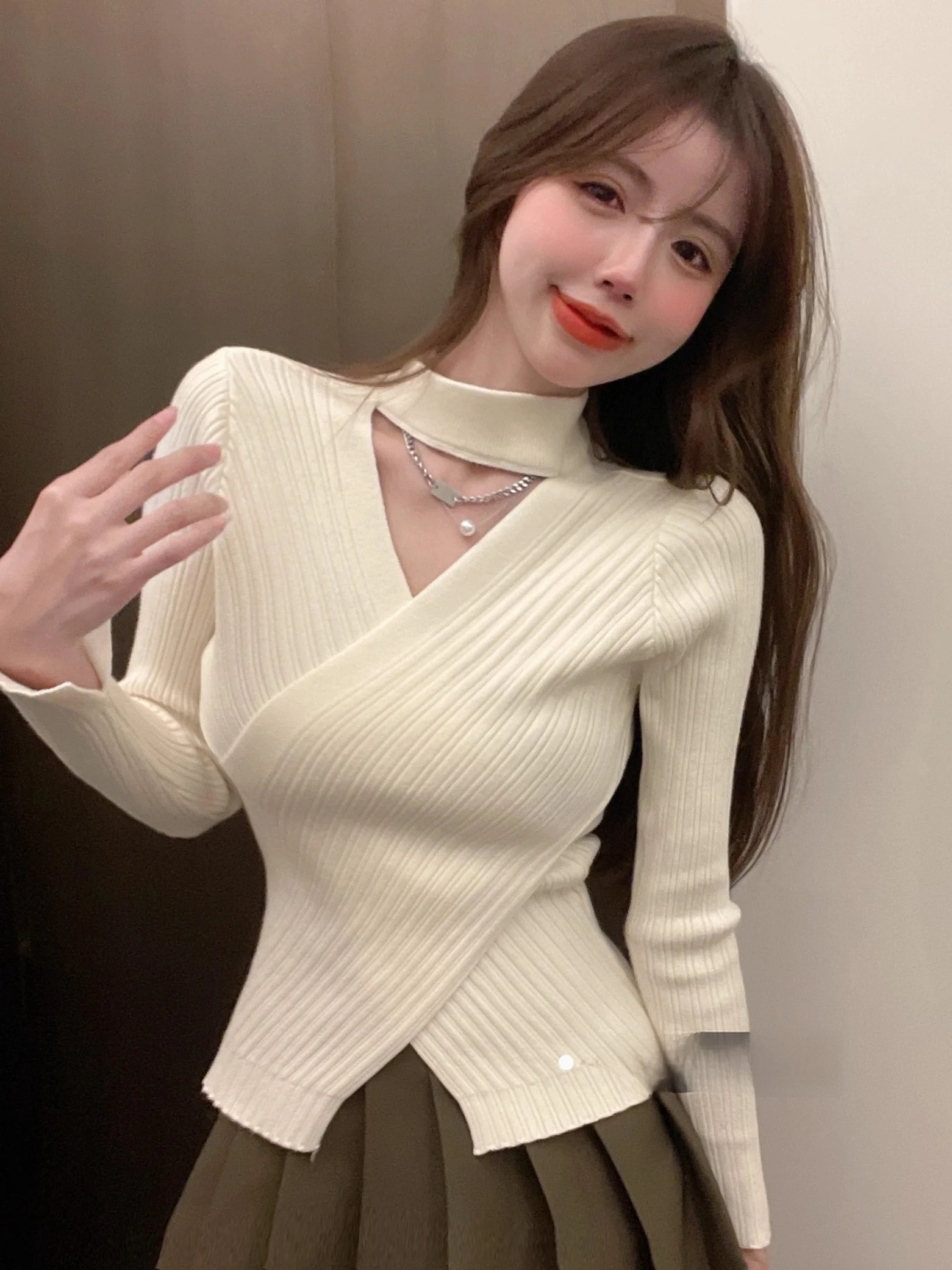 

Sexy Cross Ne Sweater Women's Inner Wear Long Sve Knitted Top Sli Design Autumn Faion Commute Sle Slim Fit