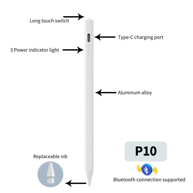 Fast Charging Stylus Pen with Original Nib, Tilt Function and Palm Rejection for Touchscreen Tablets