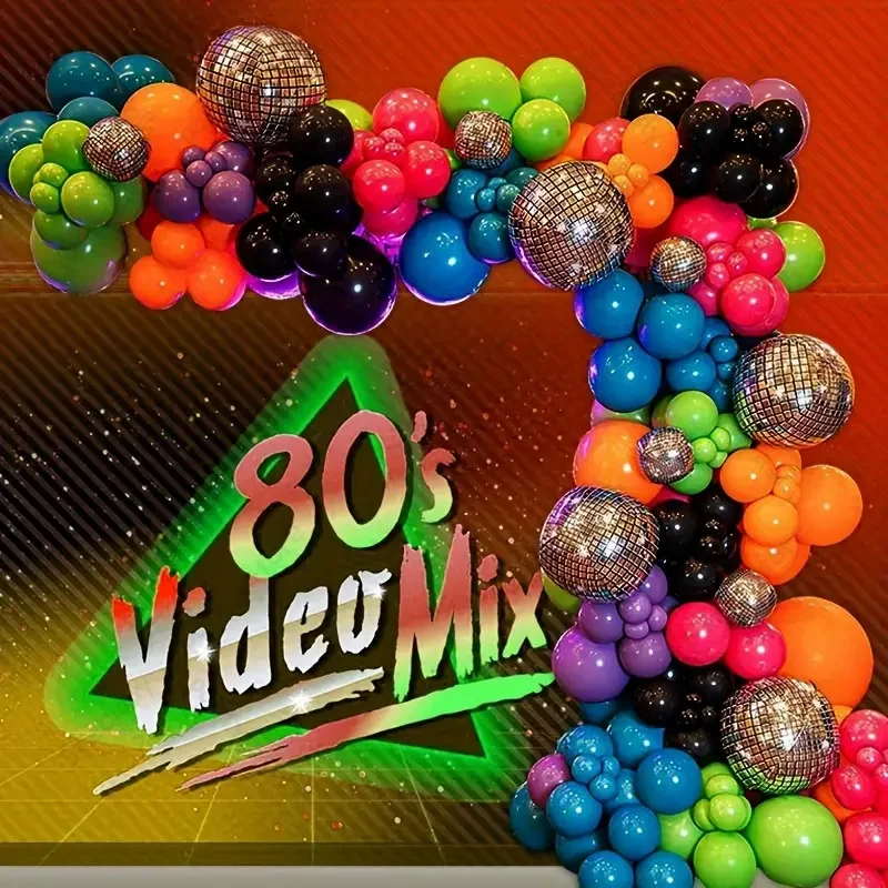 125 Uds. Globos de aluminio de discoteca, Kit de arco de guirnalda azul y negro adecuado para 80 y 90s, juego de baile y canto, decoración para fiesta de cumpleaños, Globo