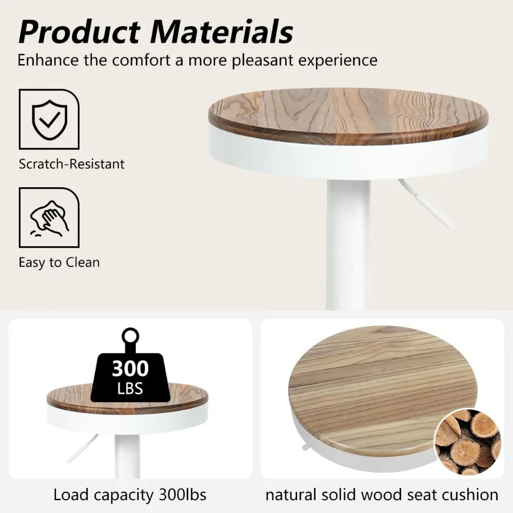 Kidol & Shellder Bar Stools Set of 2 Round Adjustable Swivel Barstools Modern Backless Bar Chairs Wooden Seat Counter Height Sto