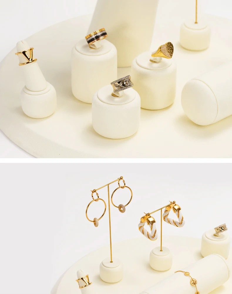 Oirlv Mikrofaser-Leder Schmuck-Präsentationsset Weißes Vitrinen-Organizer-Kit für Halsketten, Ringe, Ohrringe, Armbänder & Einzelhandel – Detail 9