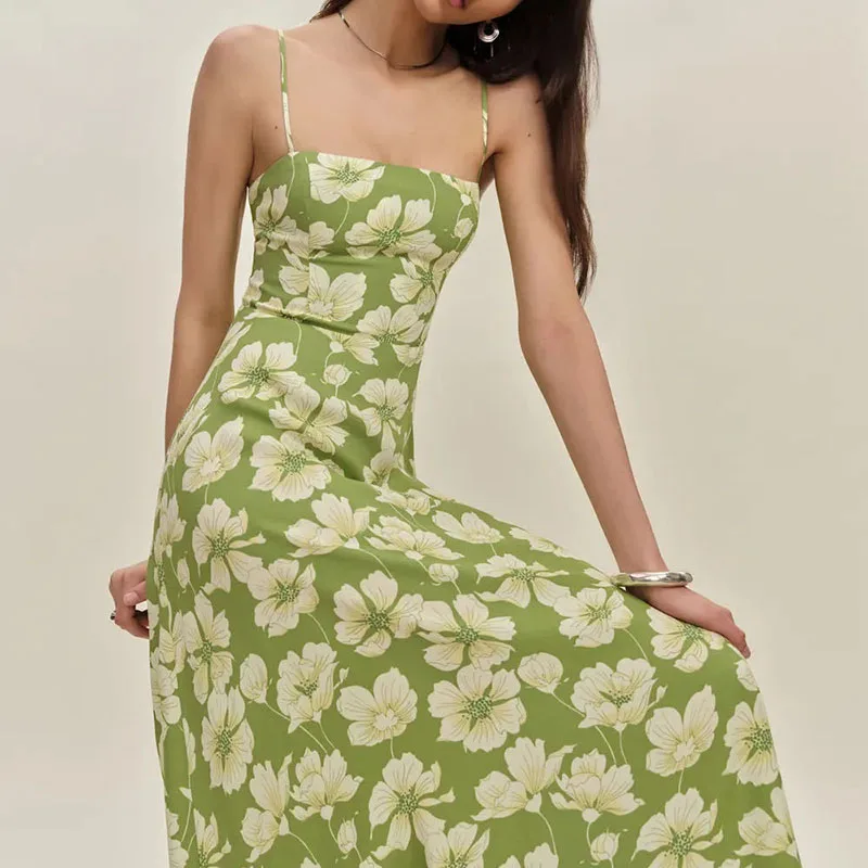 Vestido con tirantes para vacaciones con estampado de patrón de moda, vestido largo elegante sin mangas con hombros descubiertos, vestido de fiesta bohe Sexy con espalda descubierta para mujer 2025