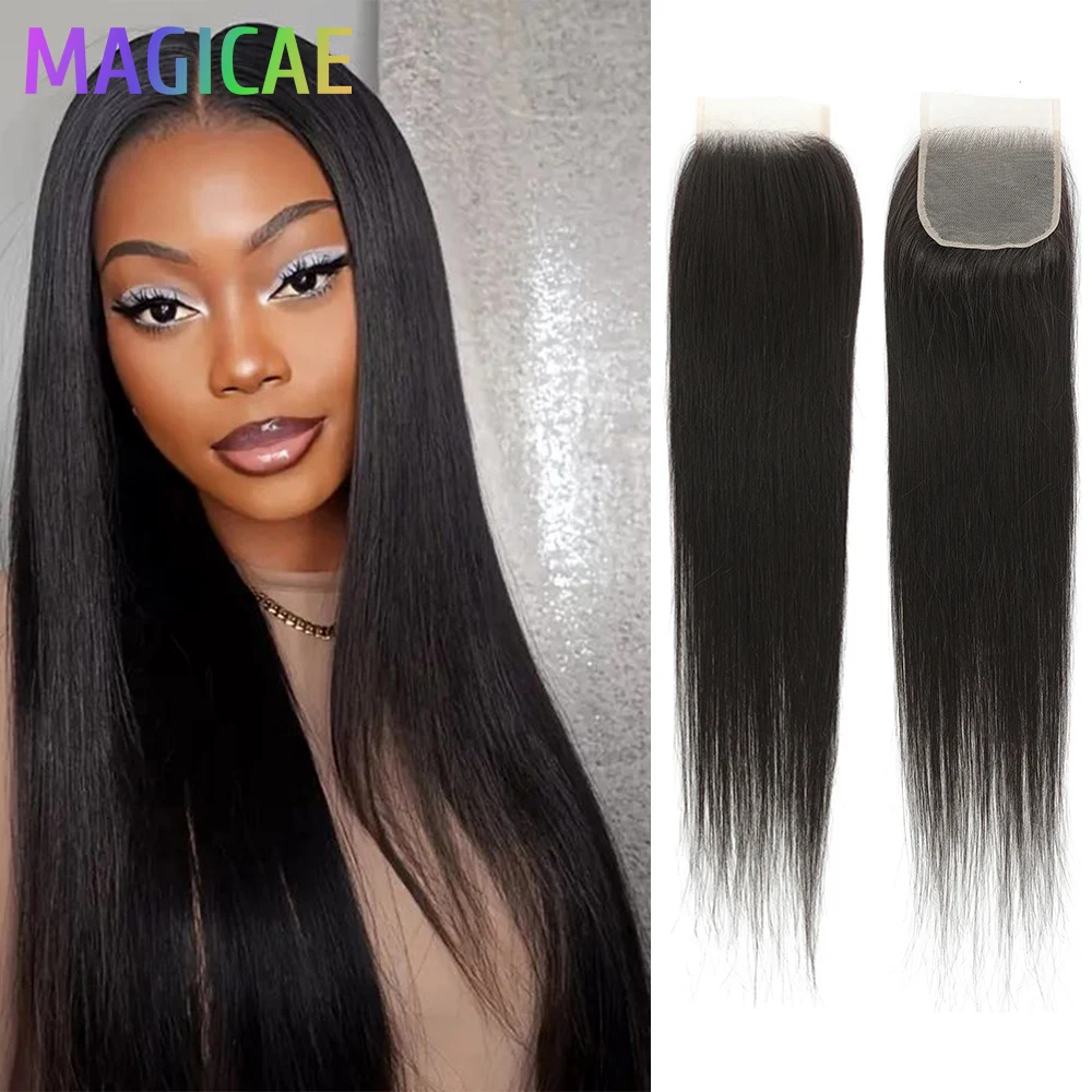 

22Inches 4X4 Straight Lace Closure Nature Black Color Brown Highlight P27/613 Synthetic Heat Resistant Pre-Plucked Transparent