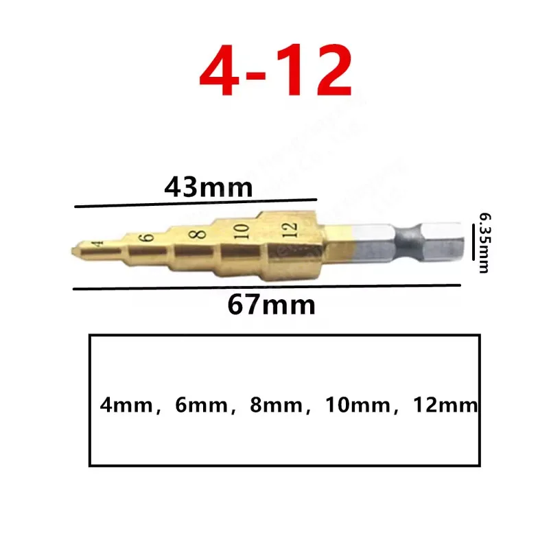 HSS Titanium Coated Step Drill Bit 4-12 4-20 Drilling Power Tools Metal High Speed Steel Wood Hole Cutter Cone Drill