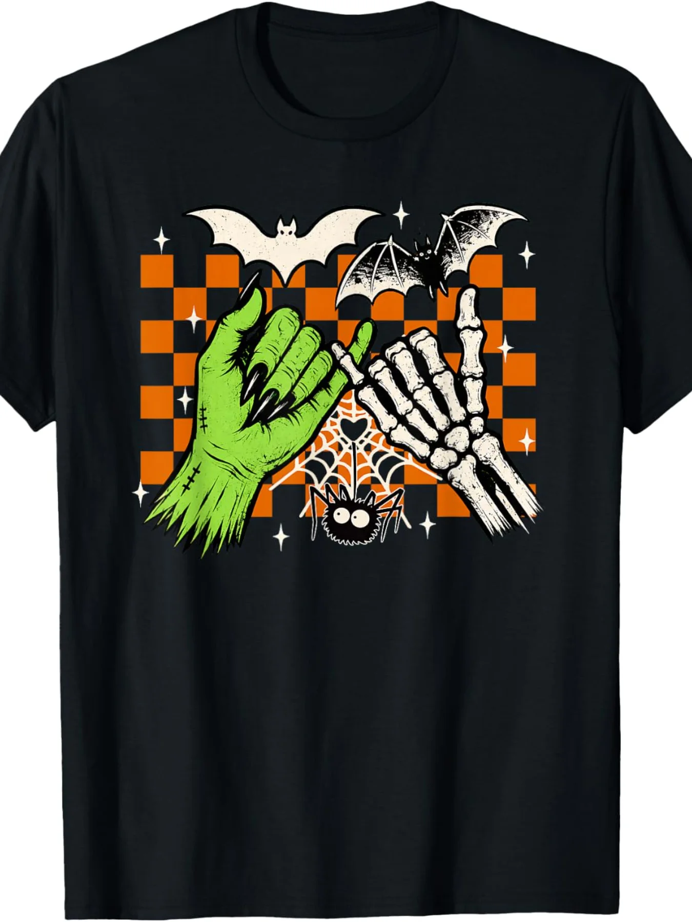 Spooky Season Halloween Vibes Pinky Promise Skeleton Bat T-Shirt Tee Shirts for Men Women
