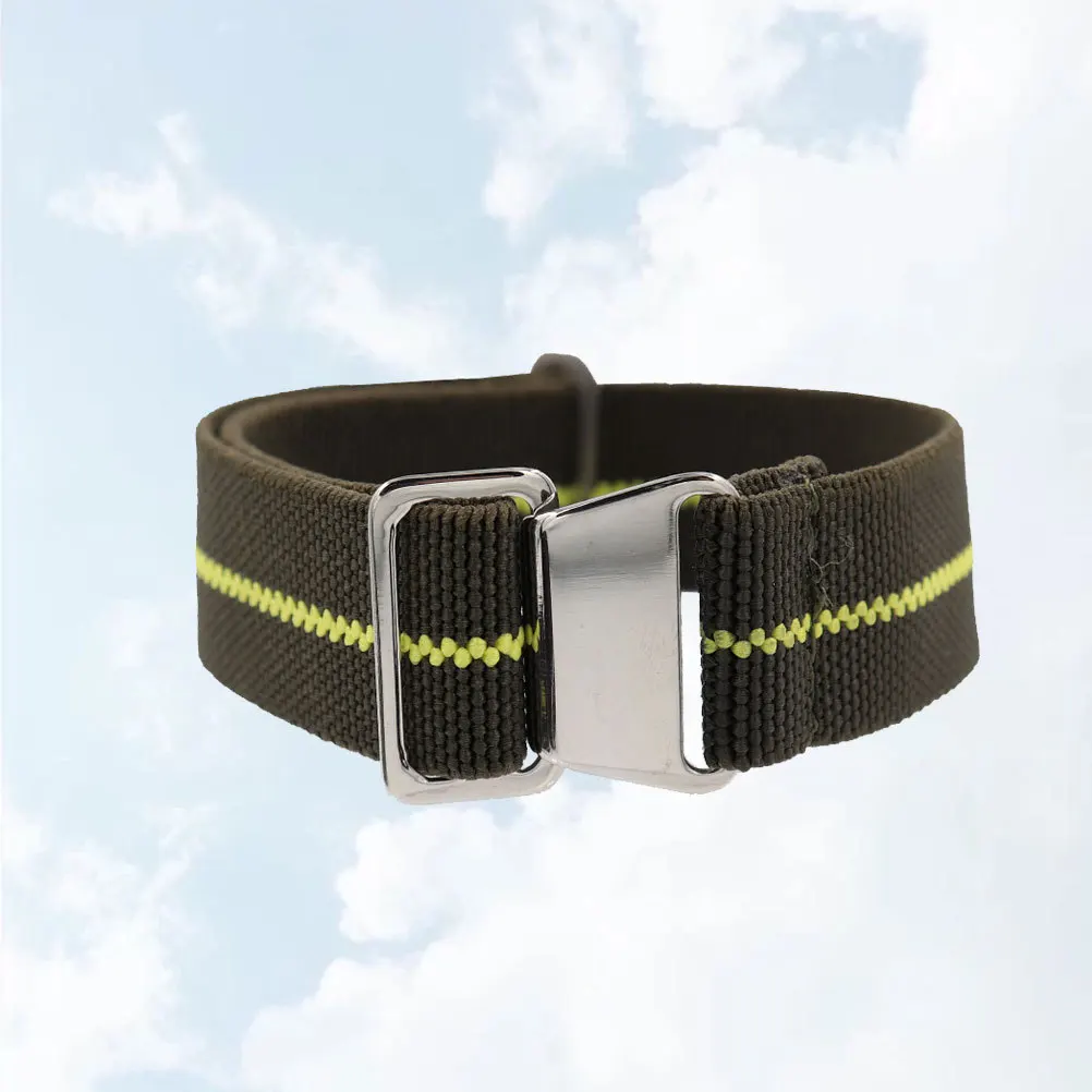 

1Pcs 20Mm Watch Band Green Nylon Elastic Strap Replacement Wristband Sturdy Buckle Smooth Finish Trendy Strap