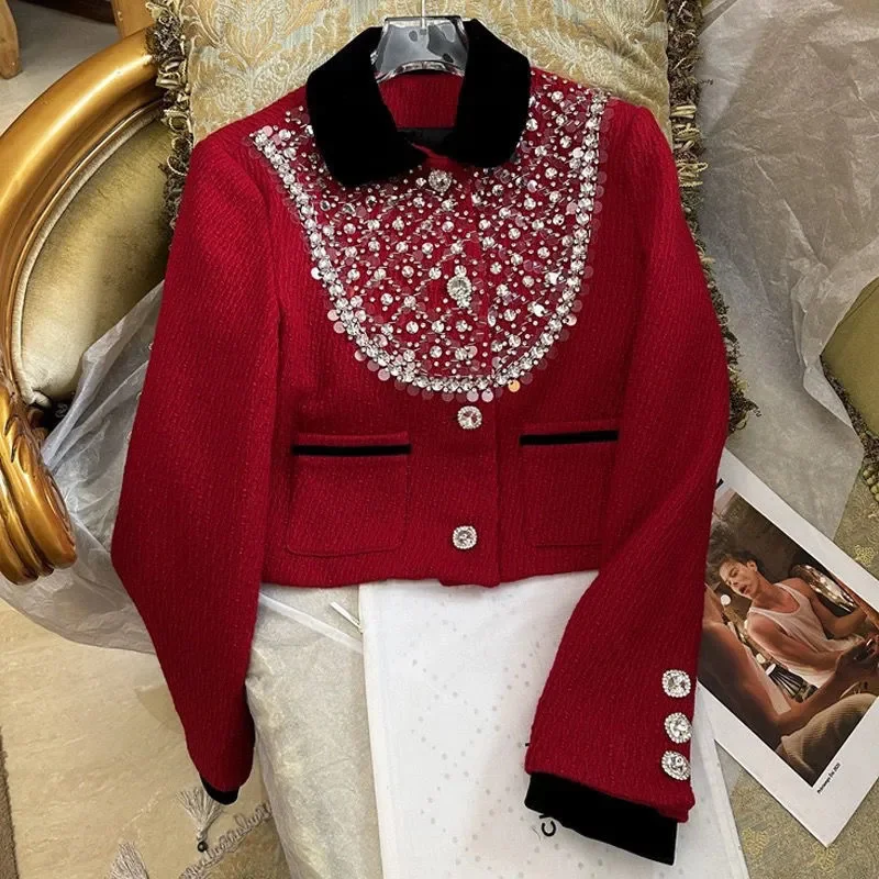 Spring Autumn Coat Women New High-Grade Heavy Industry Beading Temperament Top Jacket 2024 Single-Breasted Outwear Coats Female