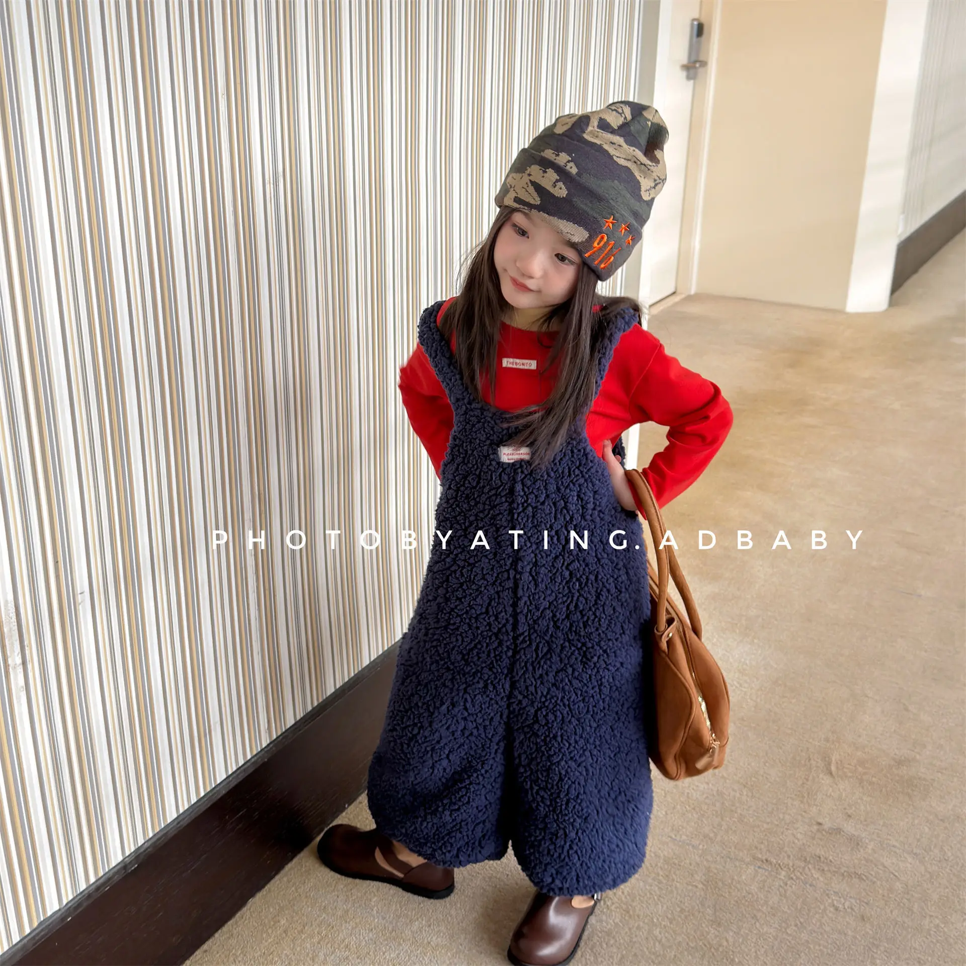 2026 Winter New Children Lamb Fleece Overalls Boys Girls Casual Pants Kids Warm Fleece Strap Pants Solid Baby Clothes