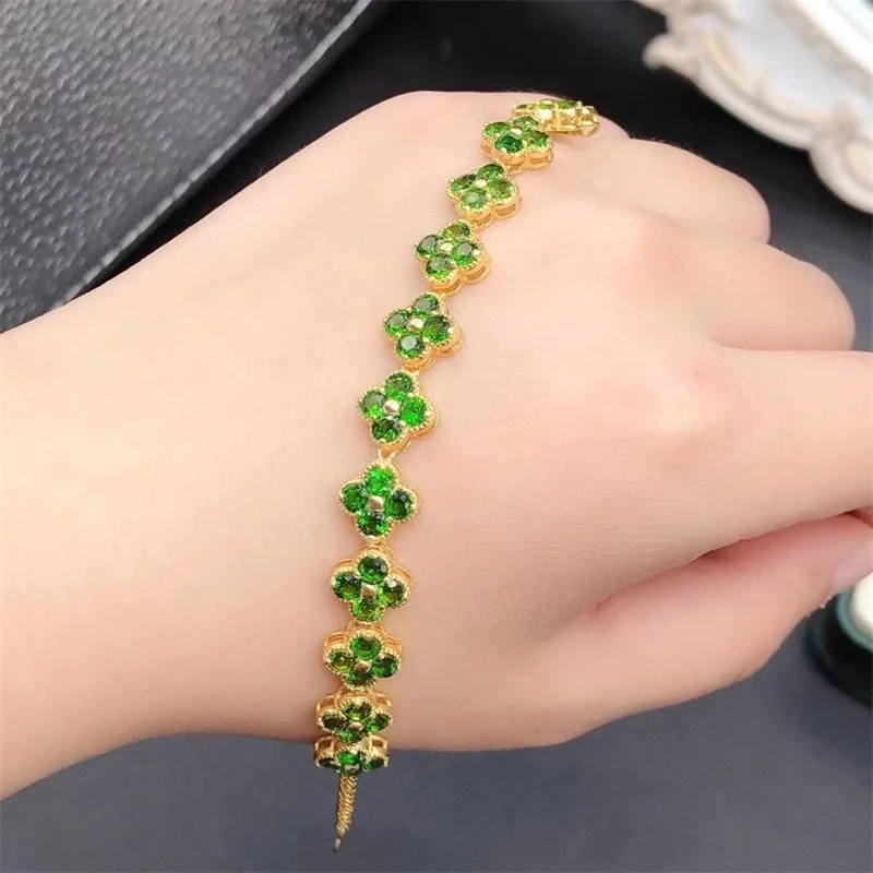 New natural diopside bracelet, genuine 925 silver inlay, finely crafted, exquisite and fashionable