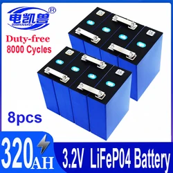 8 pcs 3.2V 320Ah Lifepo4 Prismatic Rechargeable Battery Grade A Original DzQA Cell  For DIY 12V 24V 48V Solar Sytem EV RV Boat