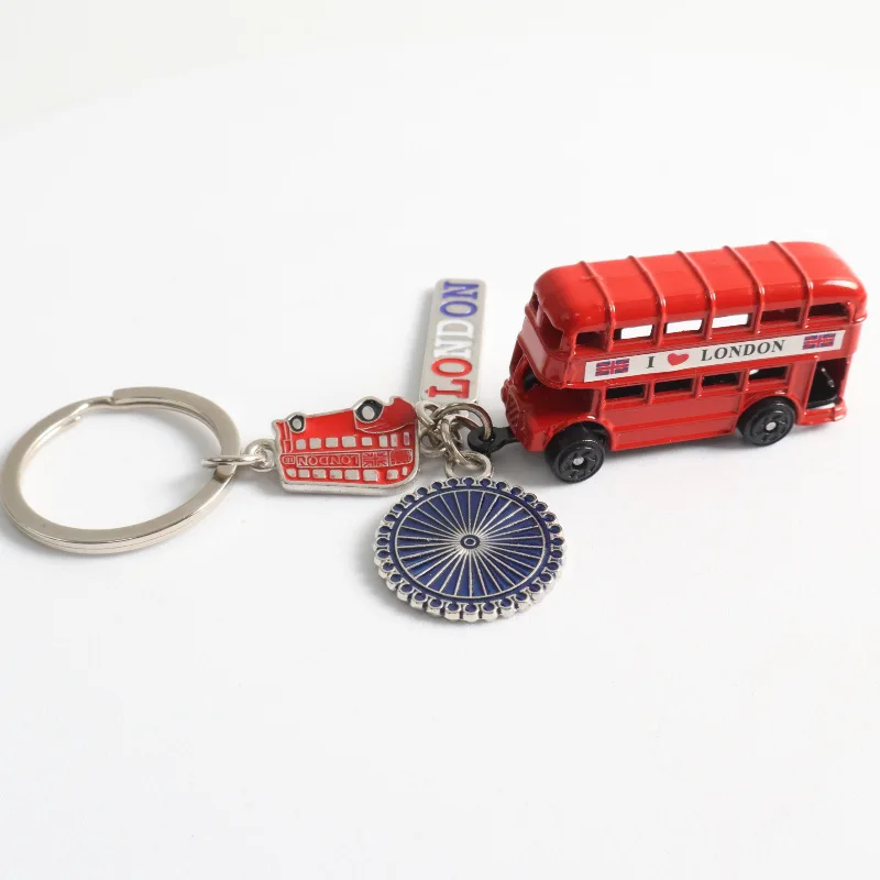 London Double Decker Bus Keychain DIY Travel Souvenir UK Street Market Supplies Tourist Keepsake Handmade Crafts