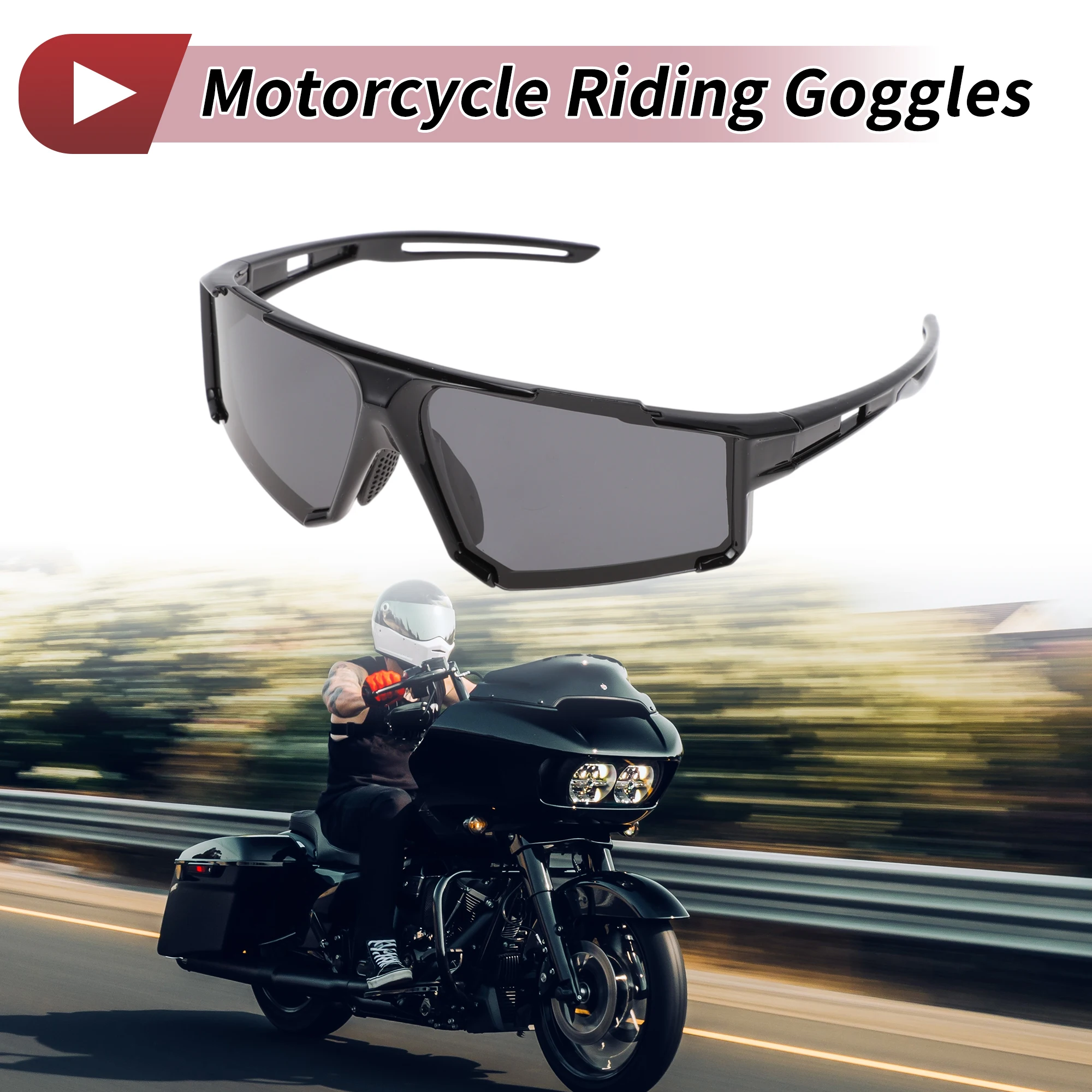 

X Autohaux Motorcycle Riding Goggles Gray Lens Black Frame Cycling Goggles 1 Pc