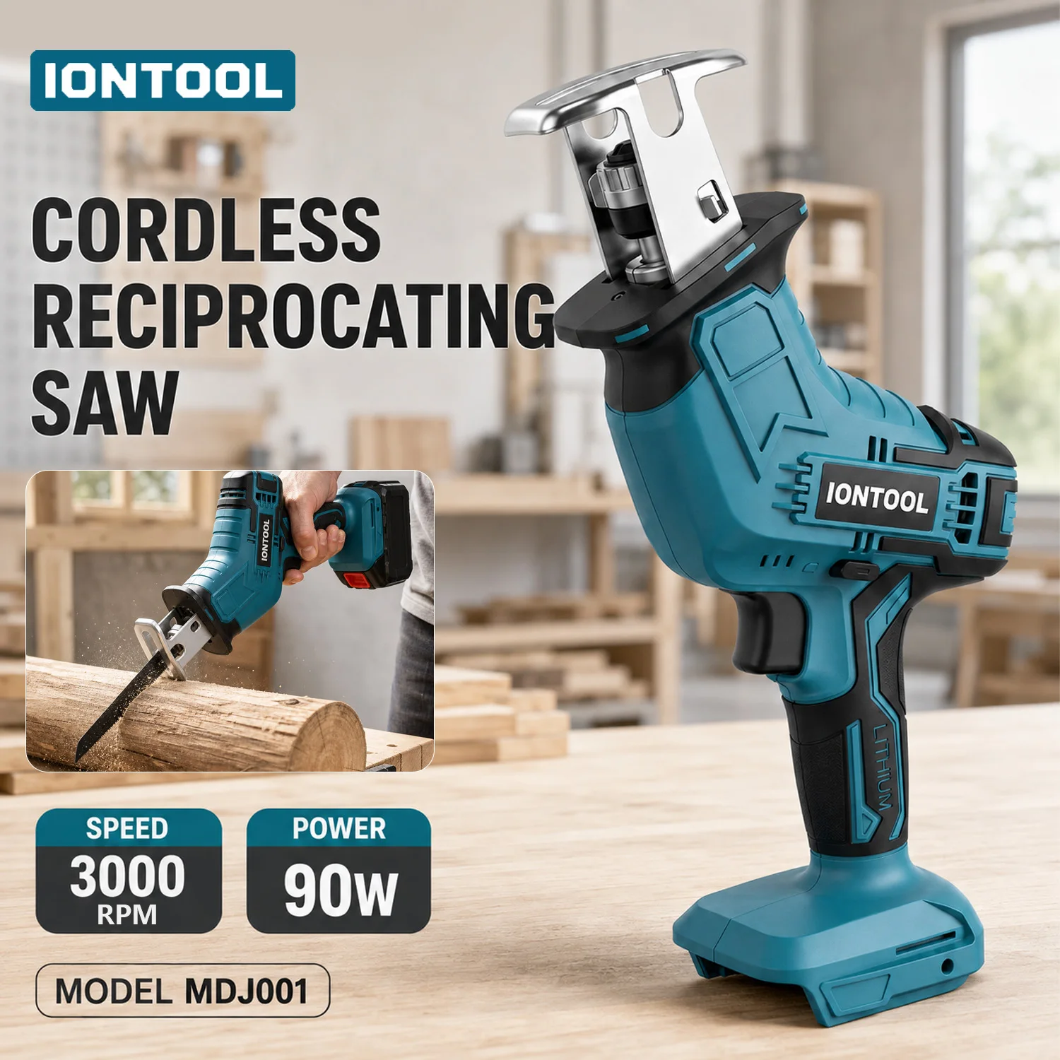 IONTOOL 90W 3000RPM Lightweight Cordless Reciprocating Saw for Demolition Wood Cutting and PVC Pipe Trimming Tool Only