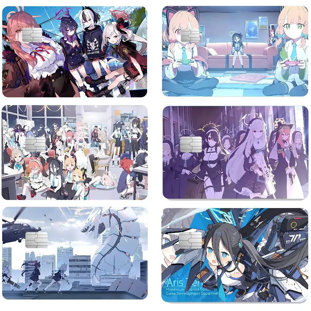 GAME Blue Archive Anime Young Creidt Card Debit Card 1 Set Of 4 Pcs Sticker Film Case Front Tape For Small Big Chip No Chip