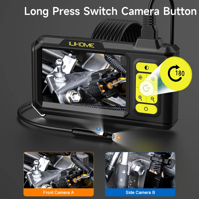 듀얼 내시경 자동차 검사 내시경 배관 카메라 4.3 "IPS 스크린 HD1080P 8MM 프로브 8LED 방수 검정색 보관함 포함