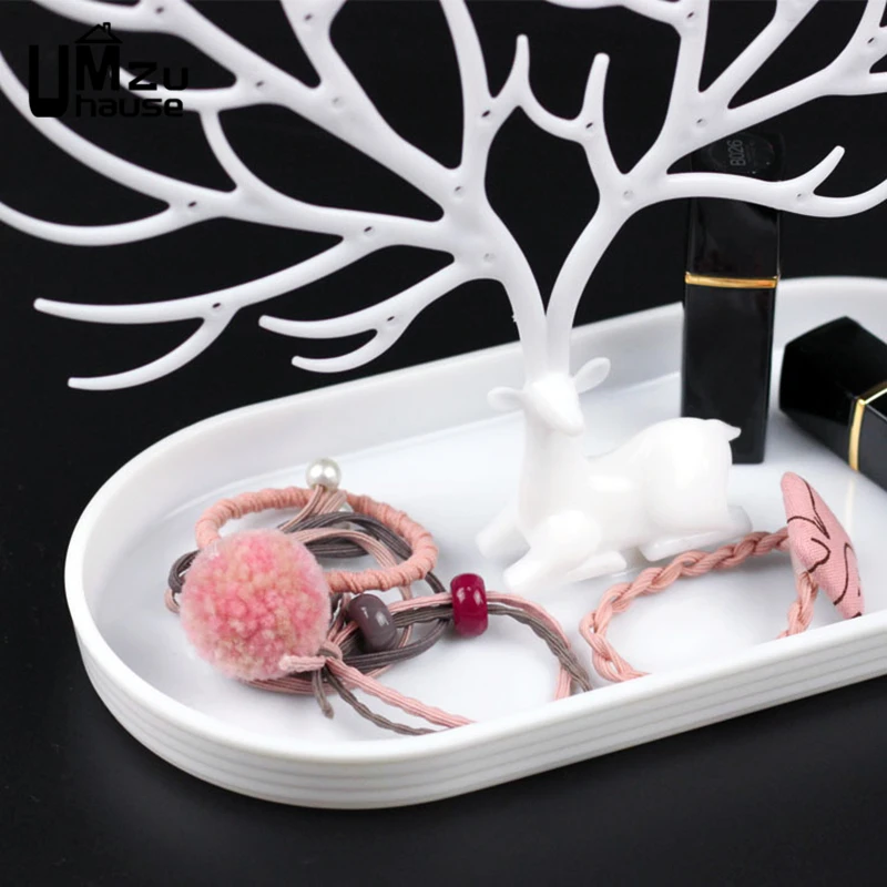 Earring Necklace Holder Ring Stud Bracelet Jewelry Display Stand Creative Deer Tree Branch Rack Key Storage Organizer with Tray