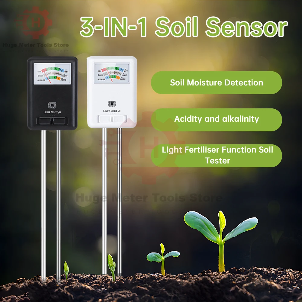 Soil PH Meter 3 in 1 Sunlight PH Tester Garden Flowers Soil Moisture Sensor Meter Plants Acidity Humidity PH Monitor Detector