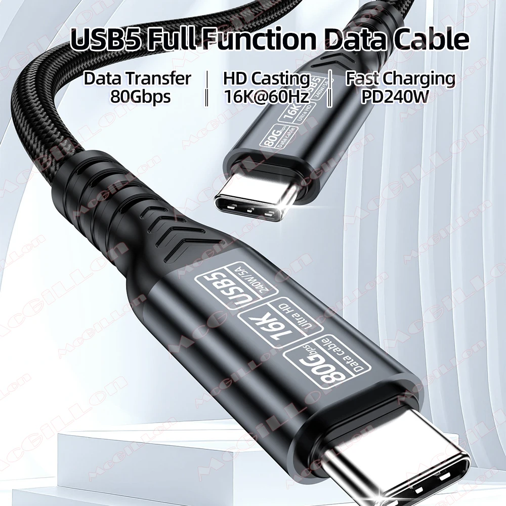 PD240W 80 Gbit/s USB 5 für Thunderbolt 5 Typ C Kabel 16K 48V/5A Typ-C zu USB C für iPhone 17 Pro Tablet Schalter Laptop MacBook Pro – Detail 1