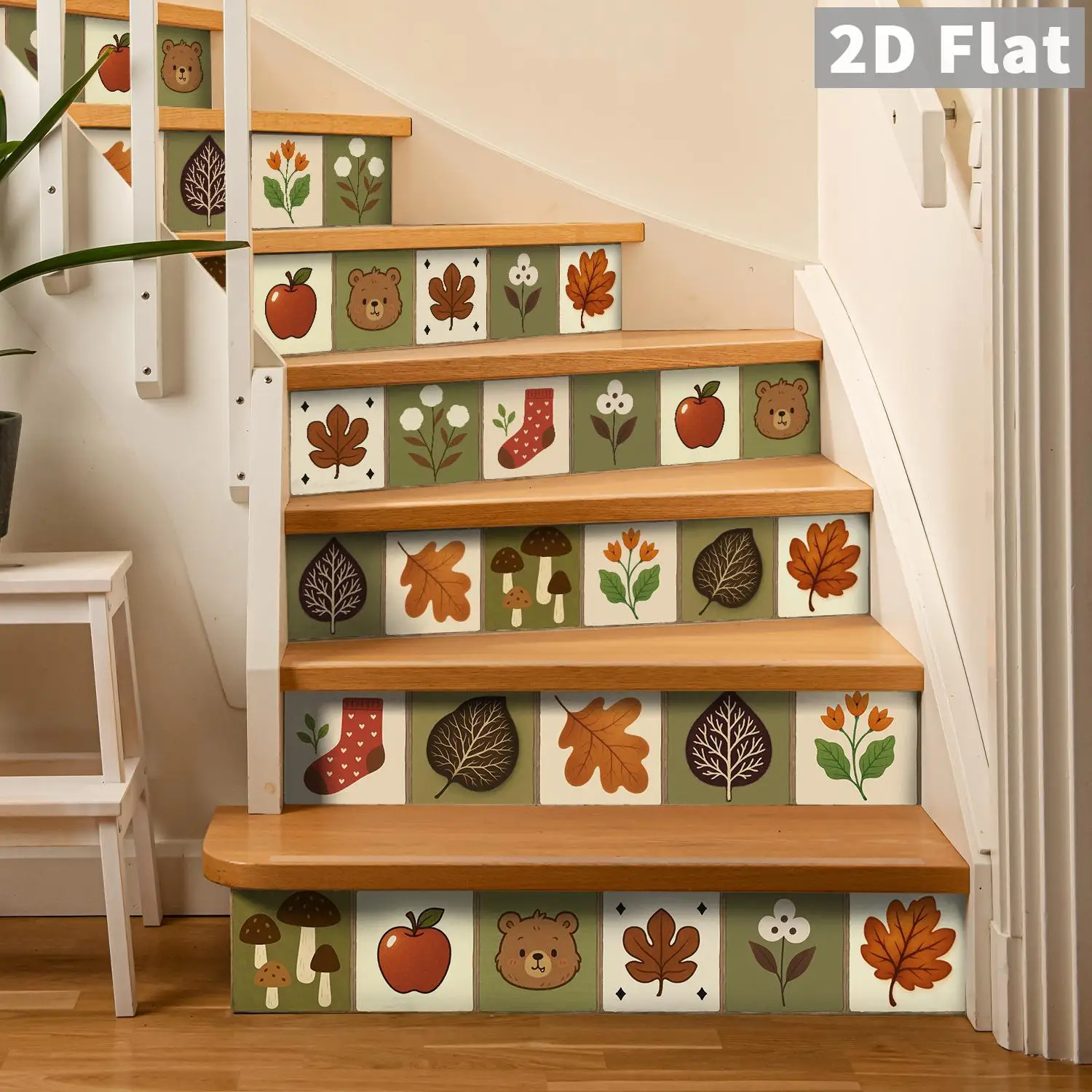 15x15CM Square Peel & Stick Wall Tile Sticker Autumn Forest Bear Leaf Mushroom Decor for Kitchen Bathroom Home Decoration