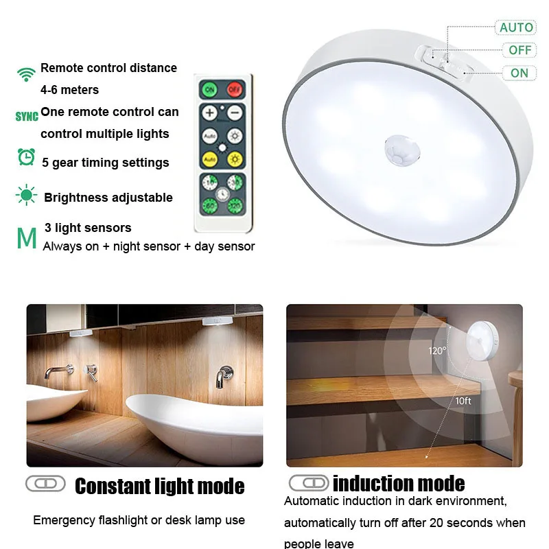 Xiaomi-Lámpara de noche con Sensor de movimiento, luz de pared recargable por USB, regulable, para dormitorio, mesita de noche, cocina, armario