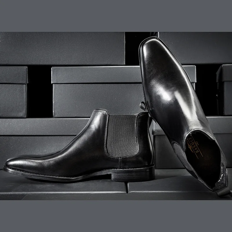 British men's leather business boots, low-top casual soft-surface retro trendy men's shoes