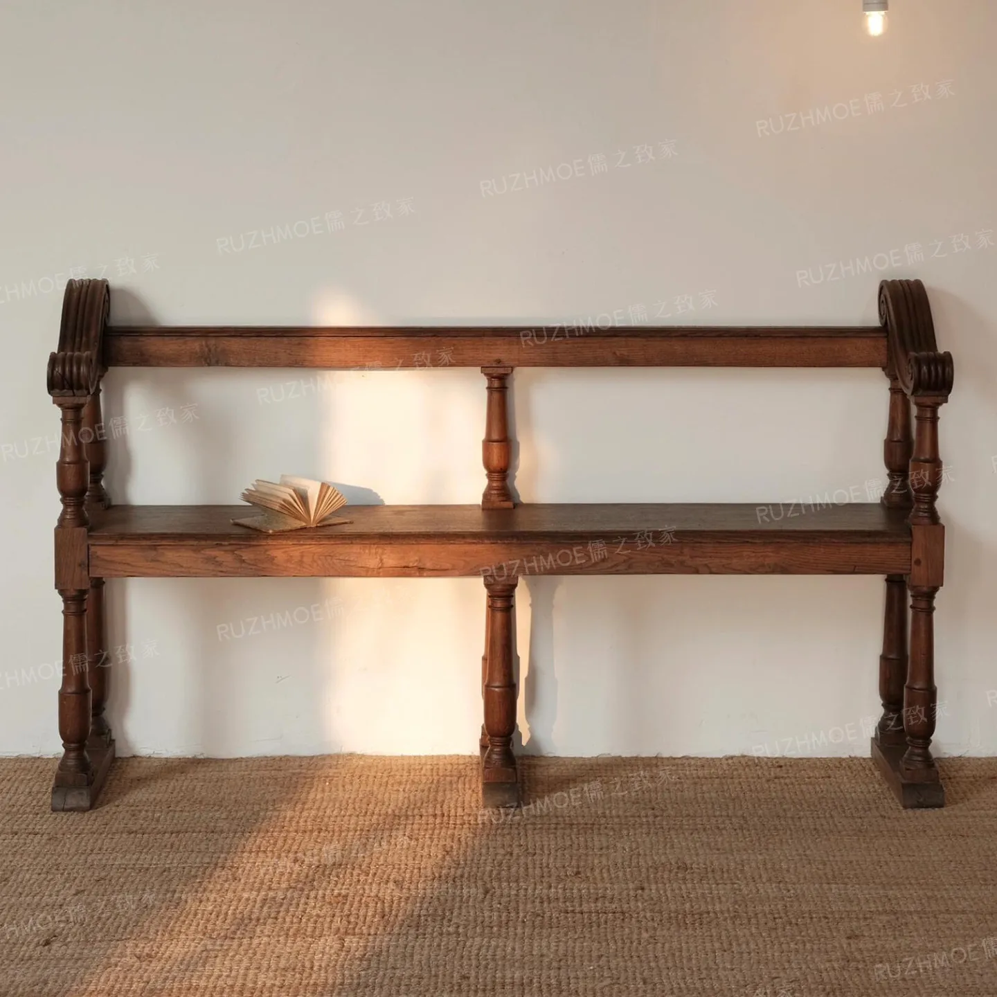 CX medieval solid wood church bench double sofa carved shoe changing stool
