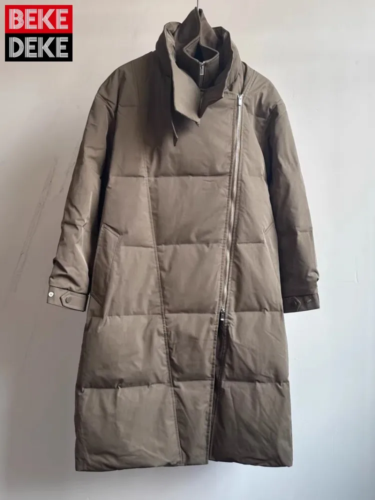 

Мужские зимние новые стильные длинные пуховики из двух предметов на молнии с толстой подкладкой, теплые куртки-пуховики с отложным воротником, пальто