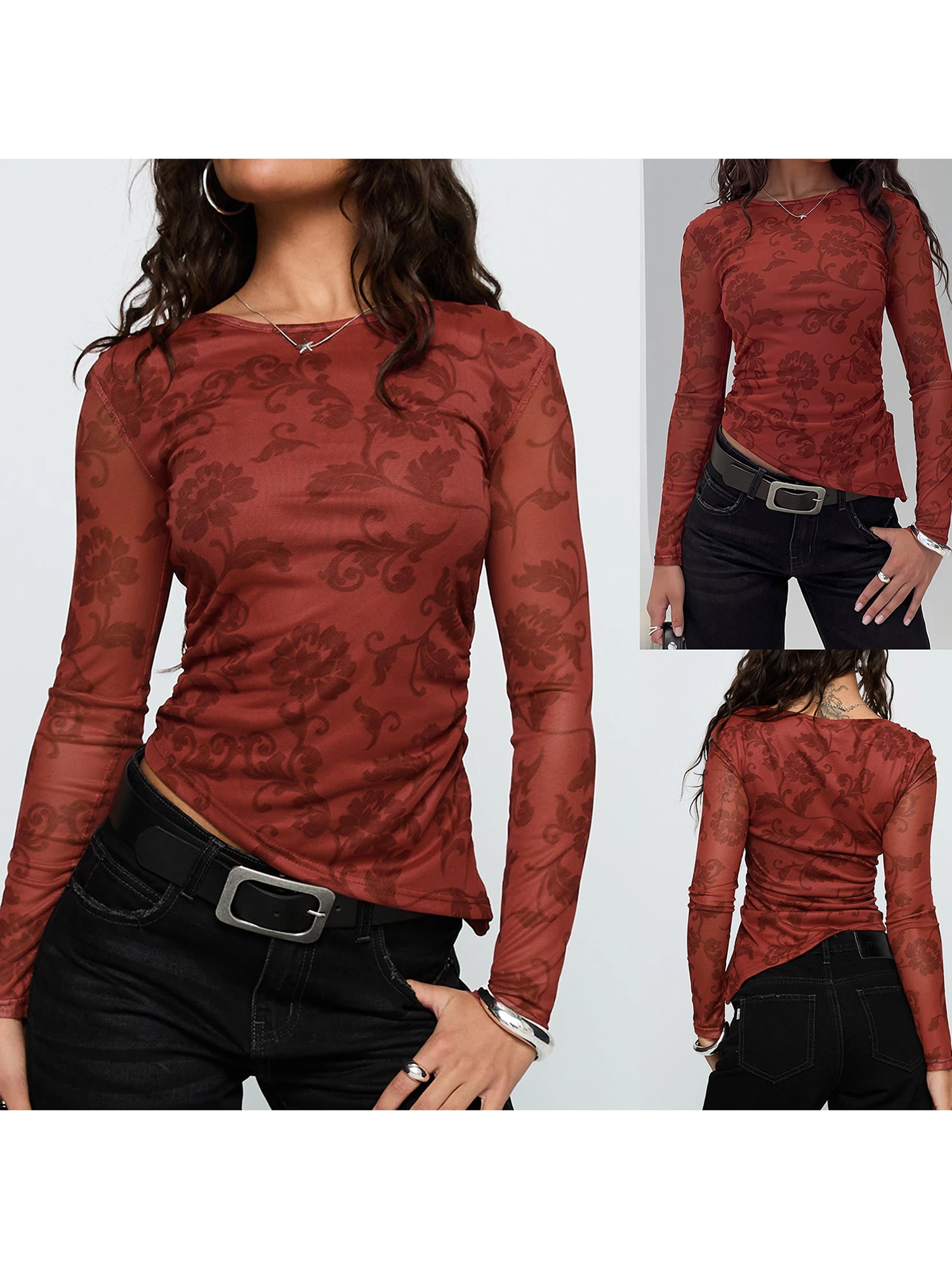 

Women s Fit Long Sleeve Floral Print Crew Neck T-Shirt with Stylish Design and Comfortable Fit for Everyday Wear