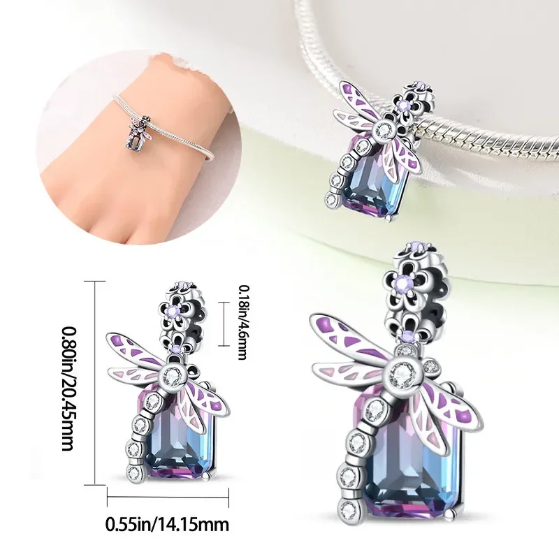 S925 Sterling Silver Shiny Butterfly Heart Pink Zircon Bead Charms For Original Bracelet for Women Fine Jewelry Making gifts