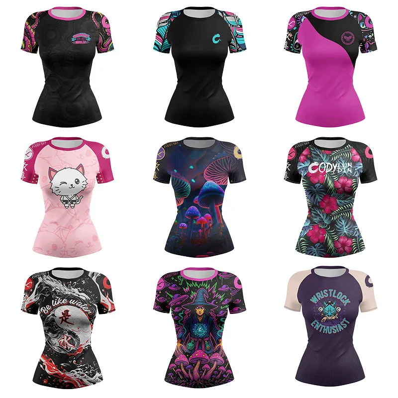 

Женская компрессионная футболка для йоги и бега с коротким рукавом, быстросохнущая, для ММА, BJJ, фитнеса и тренировок в зале