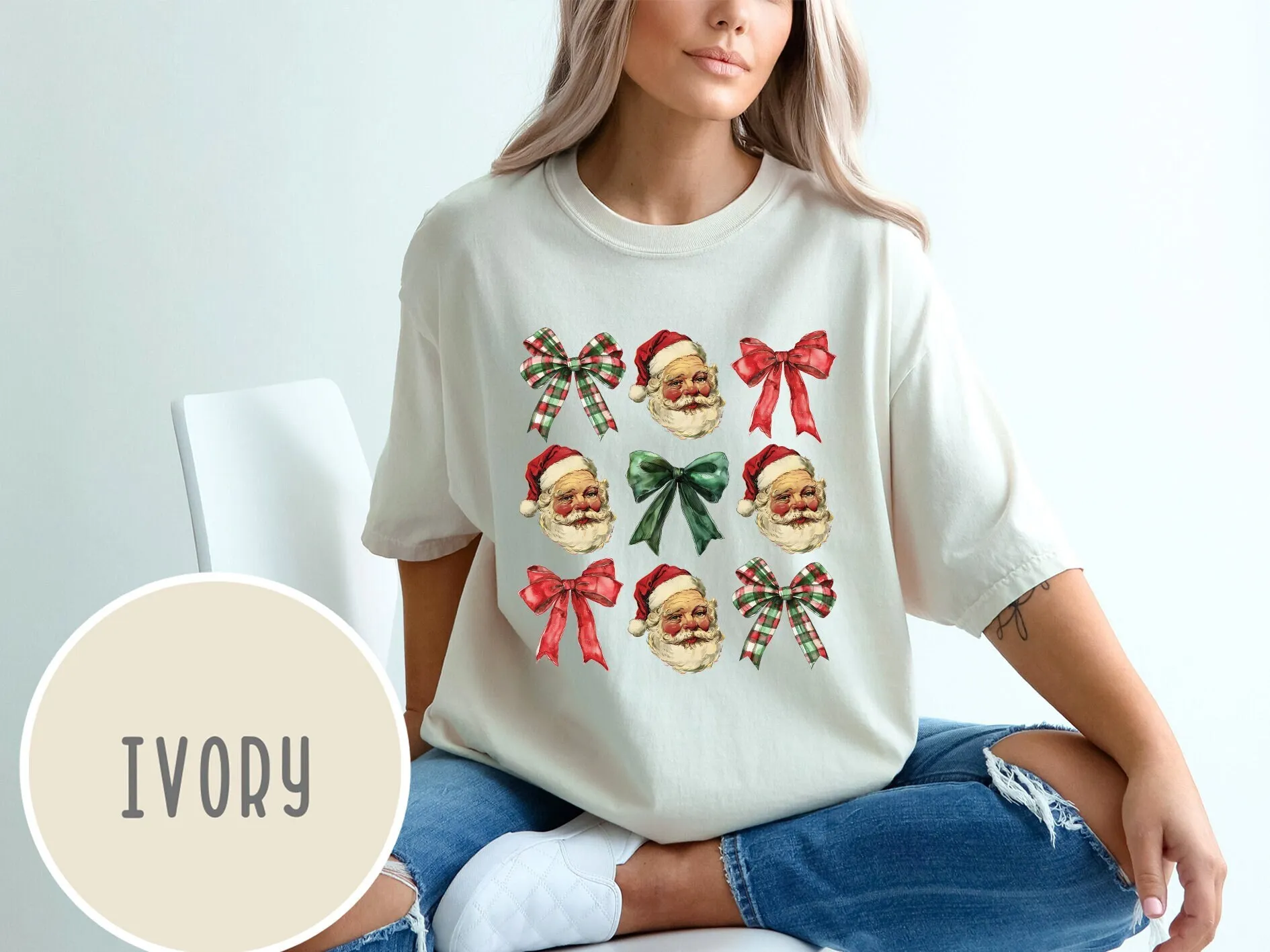 

Футболка с рождественским кокеткой и бантом Comfort Colors Santa Vintage Retro