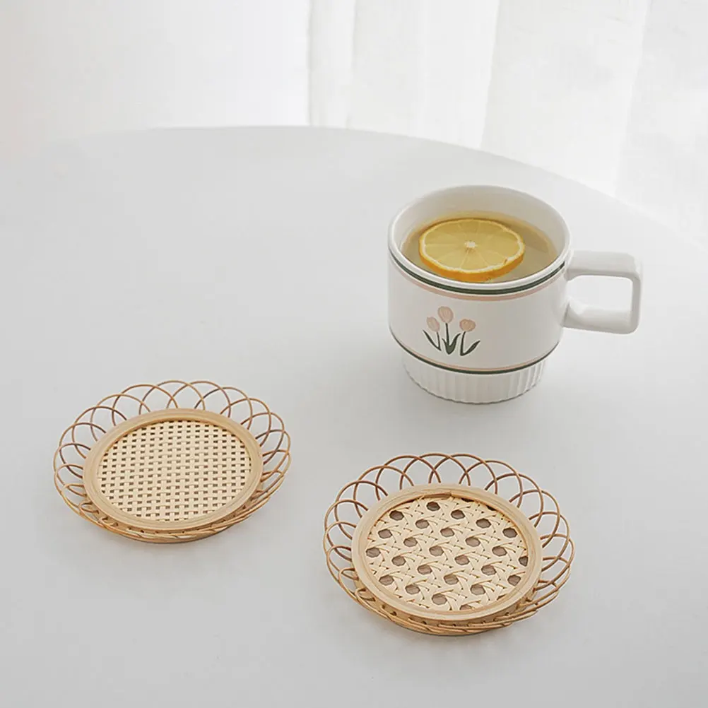 

3Pcs Bamboo Coasters Woven Heat Insulated Pads for Kitchen Table Cup Mat Non-Slip Drink Coaster Decorative Placemat