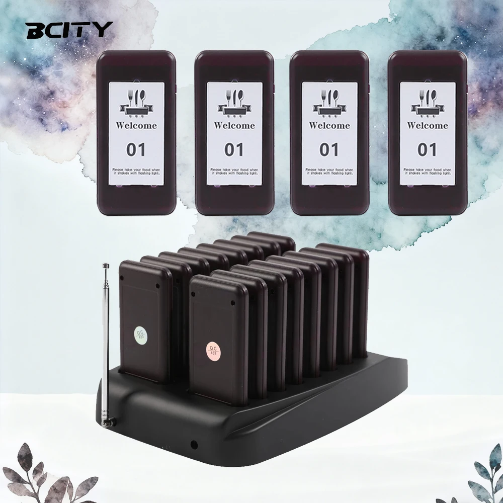 16 Beepers Pager System Enhance Customer Dining Experience, Wireless Food Vibrating Pager No More Waiting in Line