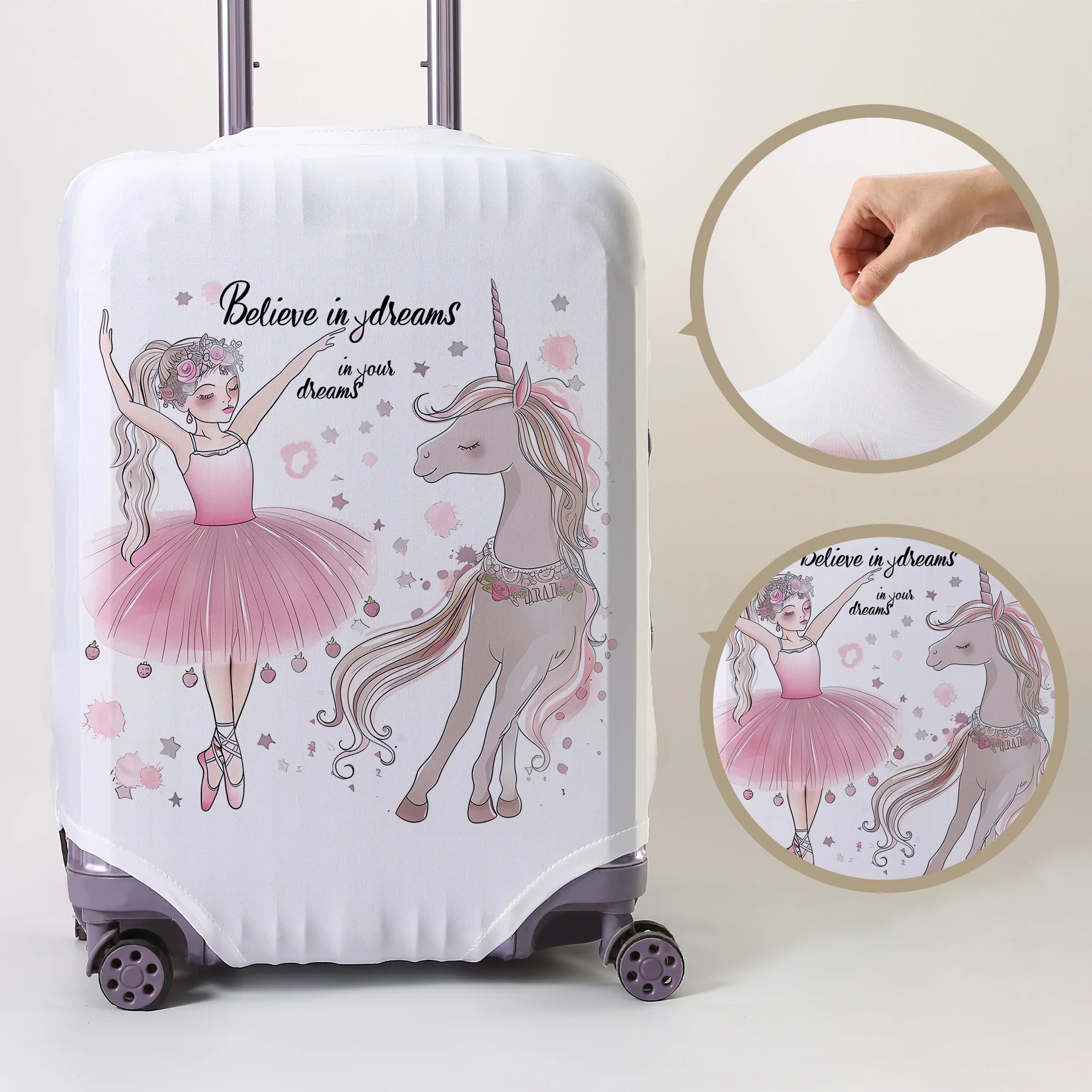 Ballet Girl and Unicorn Illustration Luggage Protective Cover, suitable for 18-32 inch luggage cases, luggage handle gloves, tra