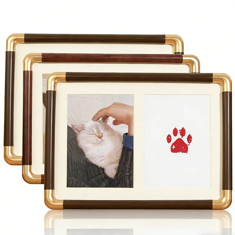 Pet Paw Print Memorial Frame Cat Dog No Clean Ink Pad 7 8 10 Inch Imitation Brass Corner Tabletop Stand Baby Gifts Paw Print