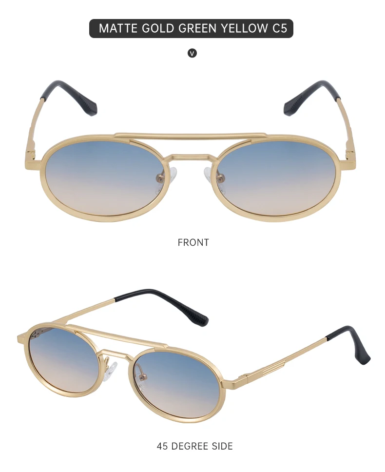 Ovale Steampunk-Sonnenbrille mit kleinem Rahmen für Damen, 2026, luxuriöse Vintage-Rundsonnenbrille für Damen, Doppelstrahl-Brille für Damen – Detail 19