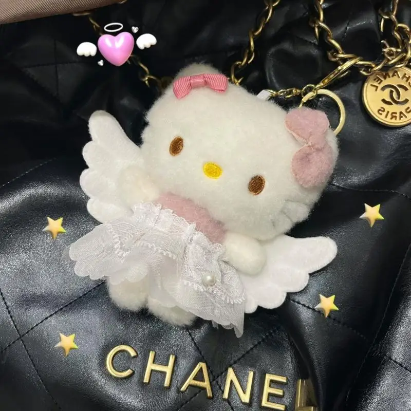 Hello Kitty Fairy Dress Angel Plush Keychain Sanrio Cartoon Cute Plush Pendant Backpack Decoration Accessories Stuffed Toys Gift