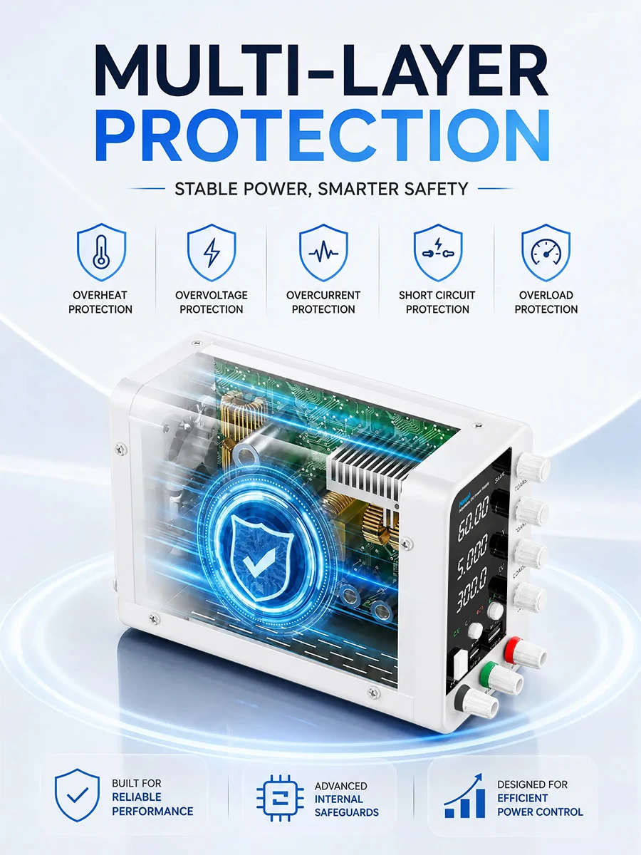 Imagen 5: Fuente de Alimentación de Laboratorio DC 30V 60V 120V, Regulador de Voltaje Conmutable, Control de Corriente Preestablecido Práctico, Adaptador de Corriente para Laboratorio