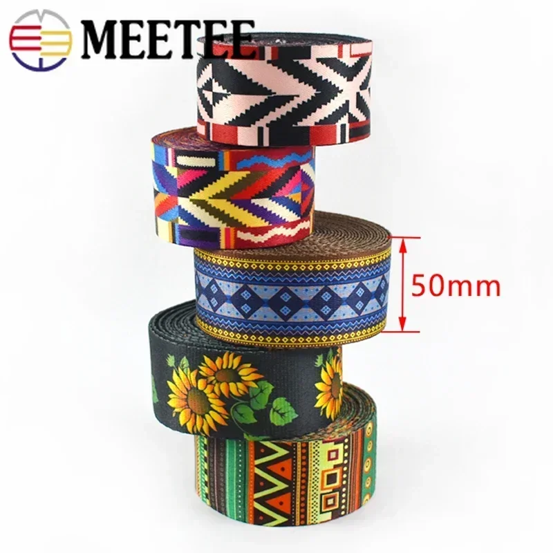 5M 50mm 2\'\' Ethnic Jacquard Webbing Tapes Costume Belt Decoration Lace Ribbon DIY Bags Strap Band Sewing Bais Accessories