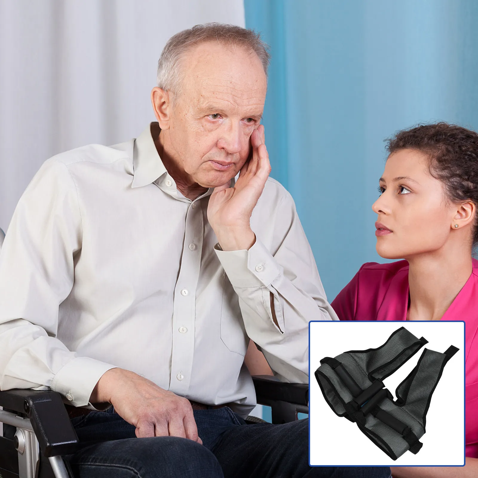 Elder Walking Belt Grey Strong Cotton Webbing Reinforced Stitching Anti-Drop Safety Walking Aid Strap for Patient Caregiver