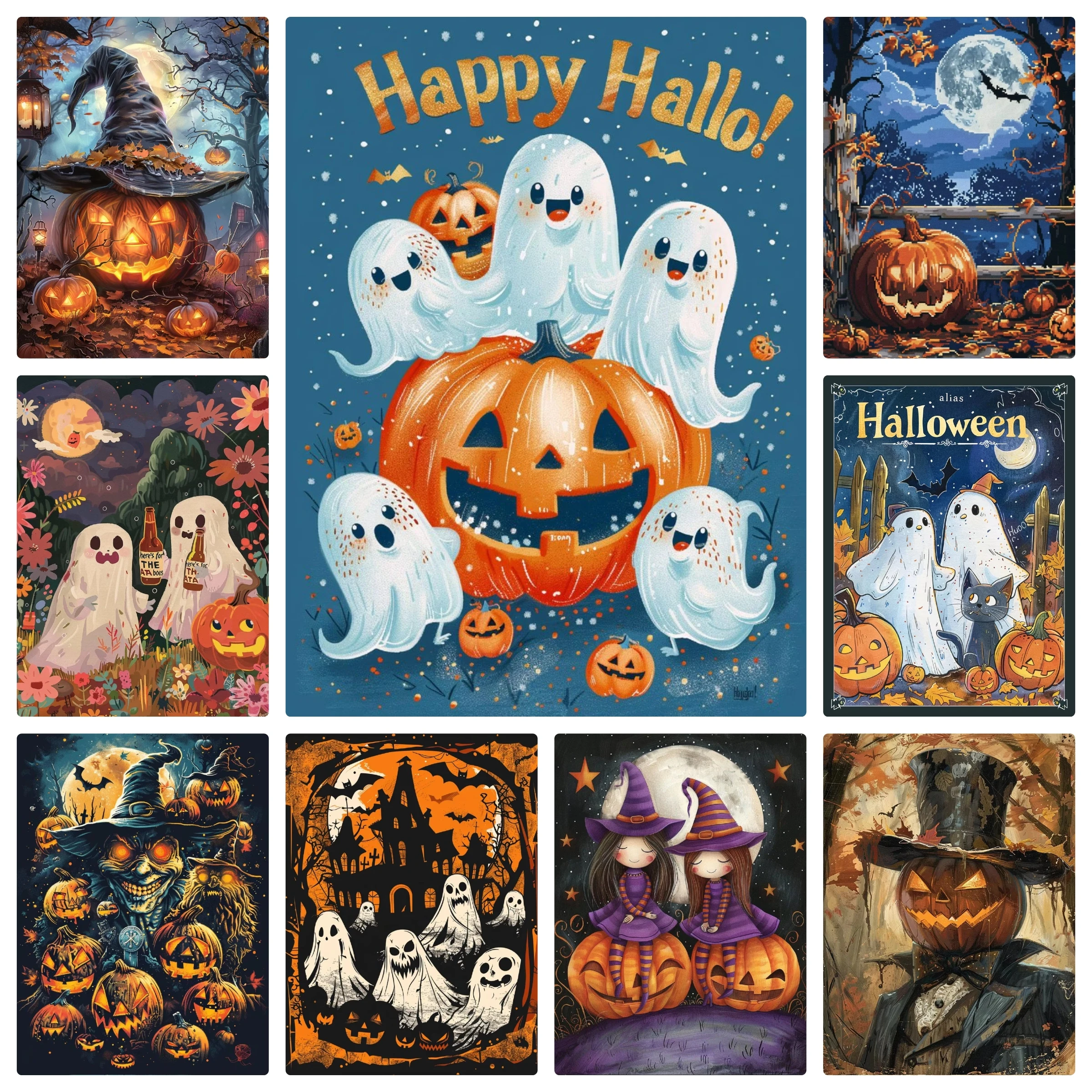 Halloween 5D DIY Diamantmalerei Horror-Kürbis Mosaik-Kunstbild Geister-Halloween Heimdekoration