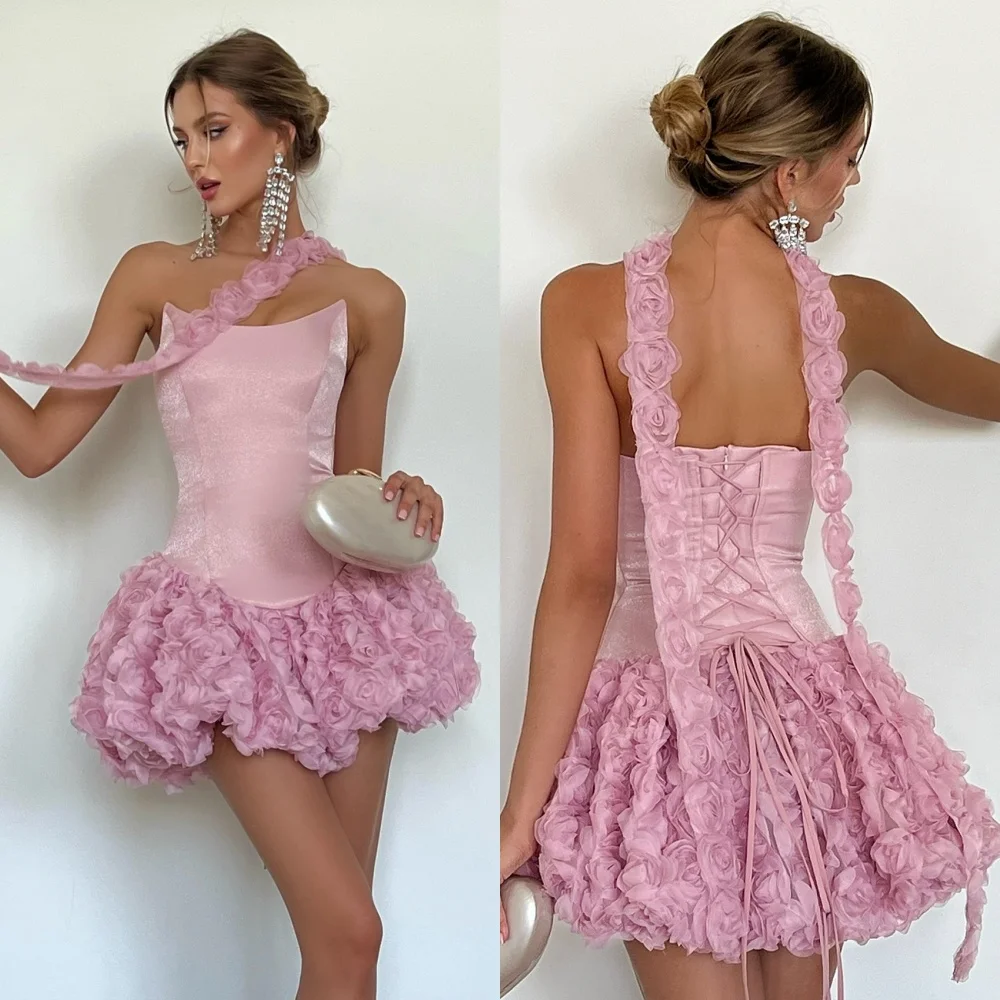

Customized Classic Fashion Criss-Cross Flower Pleat A-line Strapless Mini Dresses Bespoke Occasion Dresses High Quality Casual