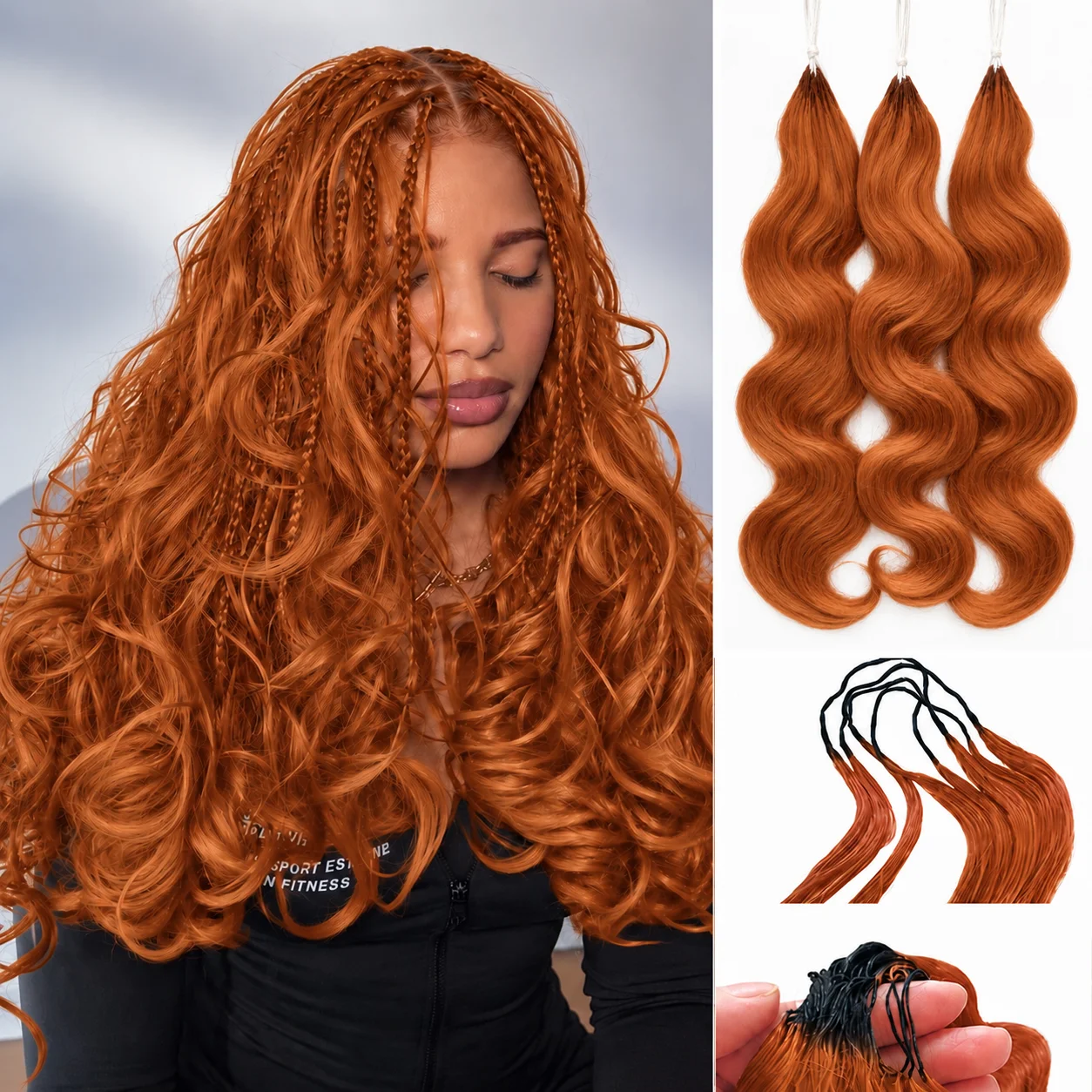 350 Ginger Copper Body Wave Crochet Feather Extensions Pre Separated Knotless Boho Braiding Hair Soft Natural Texture For Women