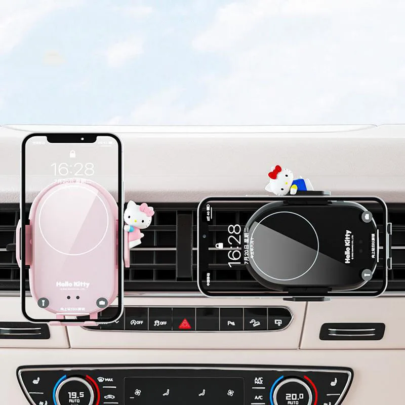 Kawaii Sanrio Car Phone Holder Hello Kittys Accessories Anime Car Wireless Charger Navigation Support Bracket Toys Girls Gift